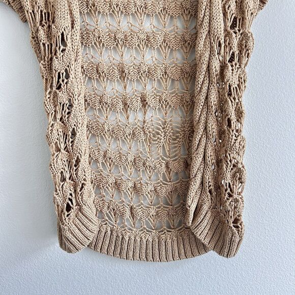VTG Y2K Bebe Open Knit Cardigan Tan Size S Crochet Fairy Cottage Festival Boho - Picture 7 of 16